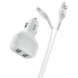  Автомобильное зарядное устройство HOCO Z36 Leader, 2xUSB с Кабелем USB - Type-C, 2.4A, белый 