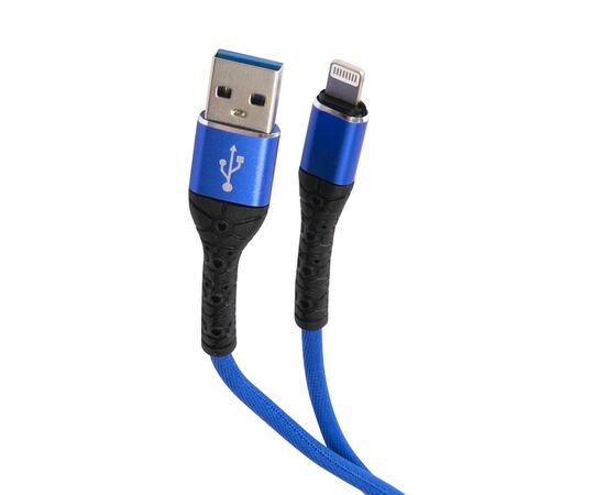  Дата-кабель mObility USB – Lightning, 3А, тканевая оплетка, синий 