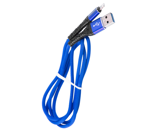  Дата-кабель mObility USB – Lightning, 3А, тканевая оплетка, синий 