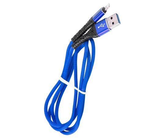  Дата-кабель mObility USB – Lightning, 3А, тканевая оплетка, синий 