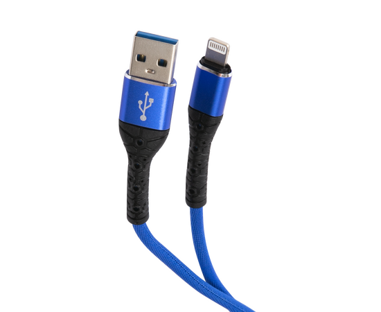  Дата-кабель mObility USB – Lightning, 3А, тканевая оплетка, синий 