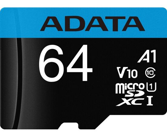  Карта памяти ADATA Micro SDXC 64GB Class10 W/A AUSDX64GUICL10A1-RA1 