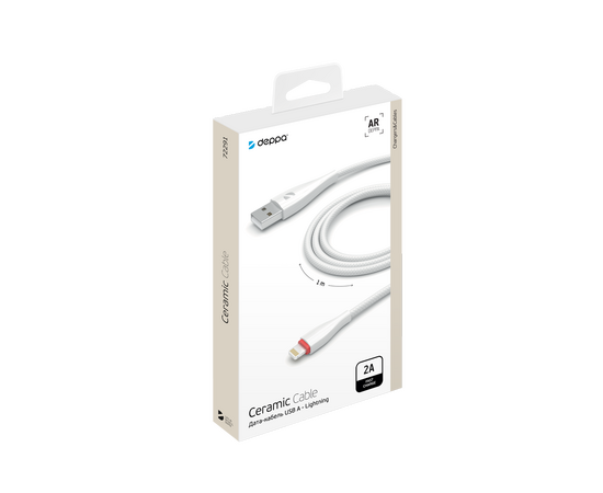  Дата-кабель Ceramic USB - Lightning, 1м, белый, Deppa, 72291 