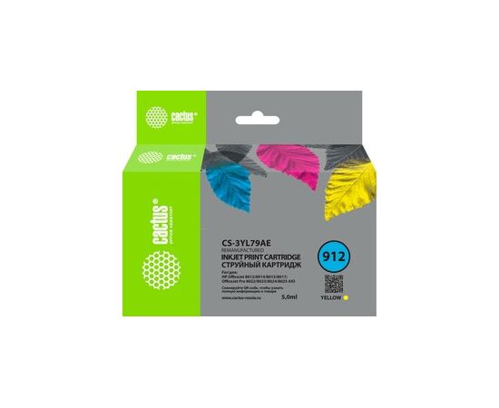 Картридж струйный Cactus CS-3YL79AE 912 желтый 5мл для HP OfficeJet 8010/8012/8013/8014/8015/8020/8025 