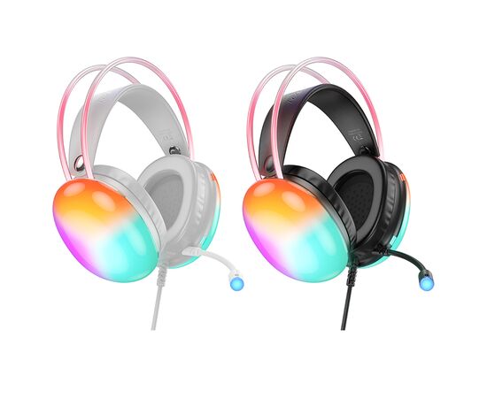 Наушники полноразмерные игровые с МК с LED Hoco W109 Rich (Black) 