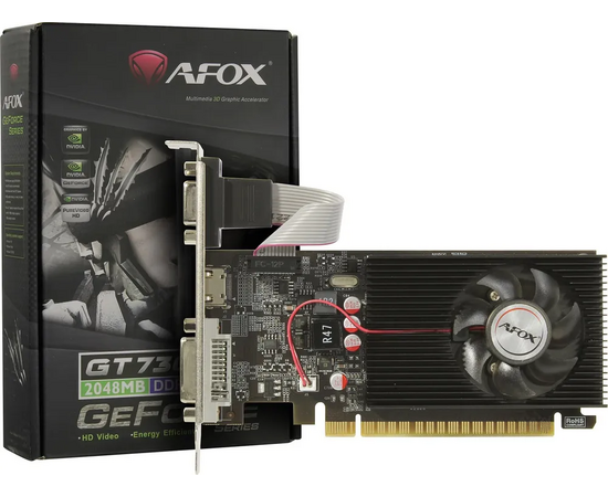  Видеокарта AFOX Nvidia GeForce GT 730 (AF730-2048D3L5), 2Gb DDR3, 128 бит, PCI-E, VGA, DVI, HDMI, Retail 
