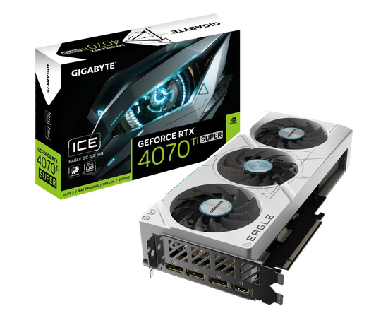  Видеокарта Gigabyte RTX4070Ti Super Eagle OC Ice 16GB (GV-N407TSEAGLEOCICE-16GD) GDDR6X 256-bit DPx3 HDMI 3Fan RTL 