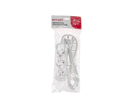  Удлинитель Rexant 13-4006 Standard 3 гнезда, 1,5м, б/з, белый 