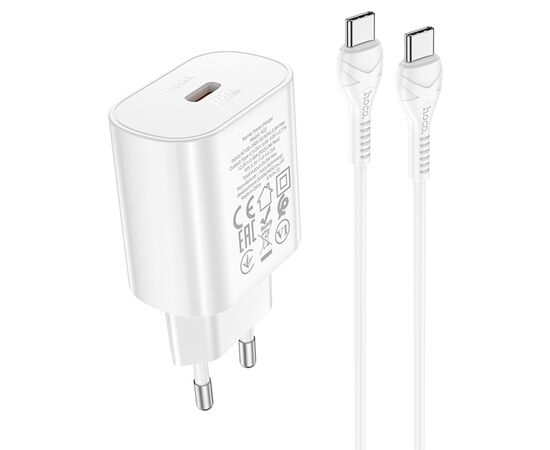  Сетевое зарядное устройство HOCO N22 Jetta 1xUSB-C с Кабелем Type-C - Type-C, 25W, белый 