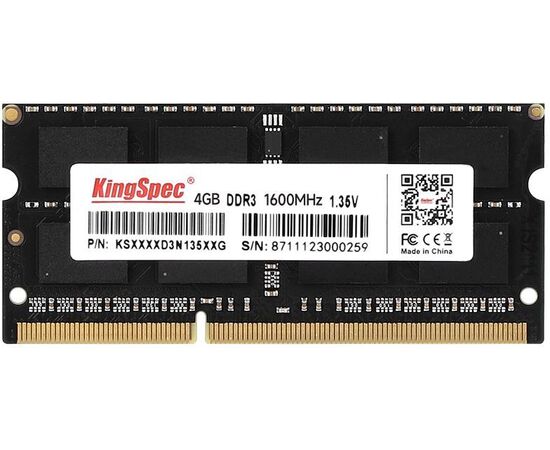  ОЗУ Kingspec KS1600D3N13504G DDR3 4Gb 1600MHz RTL PC3-12800 CL11 SO-DIMM 204-pin 1.35В 