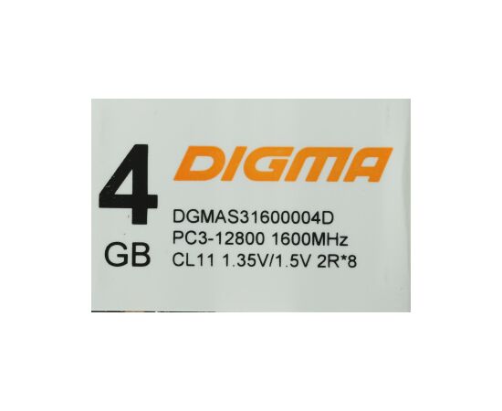  ОЗУ Digma (DGMAS31600004S) DDR3L 4Gb 1600MHz RTL PC3-12800 CL11 SO-DIMM 204-pin 1.35В single rank 